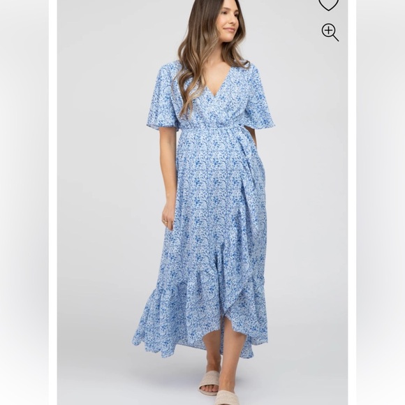 MATERNITY AND POST PARTUM WRAP DRESS BLUE FLORAL PRINT V BACK AND TRUE WRAP - Picture 3 of 15